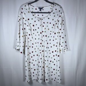 ModCloth Women's White with Ladybug Print A-Line Mini Dress Size 1X Bell‎ Sleeve